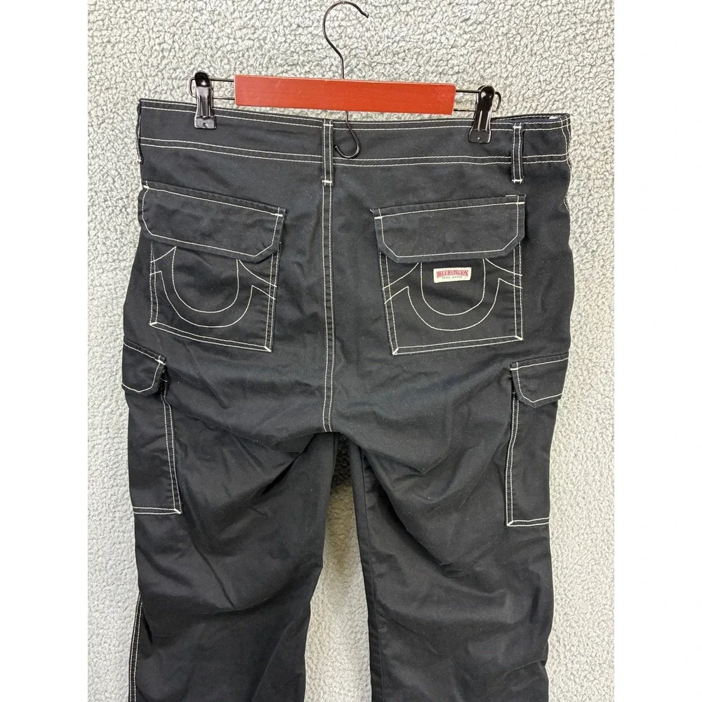 True Religion Contrast Stitch Cargo Pants Mens 34 Black Streetwear Y2K Casual